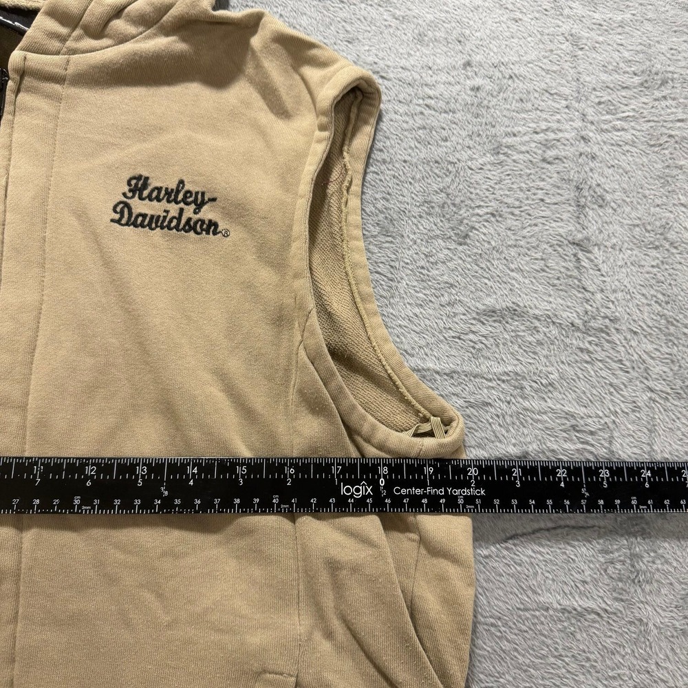 Harley Davidson XL Tan Womens Hooded Zip Up Vest Casual Vintage Biker Moto - Picture 6 of 8